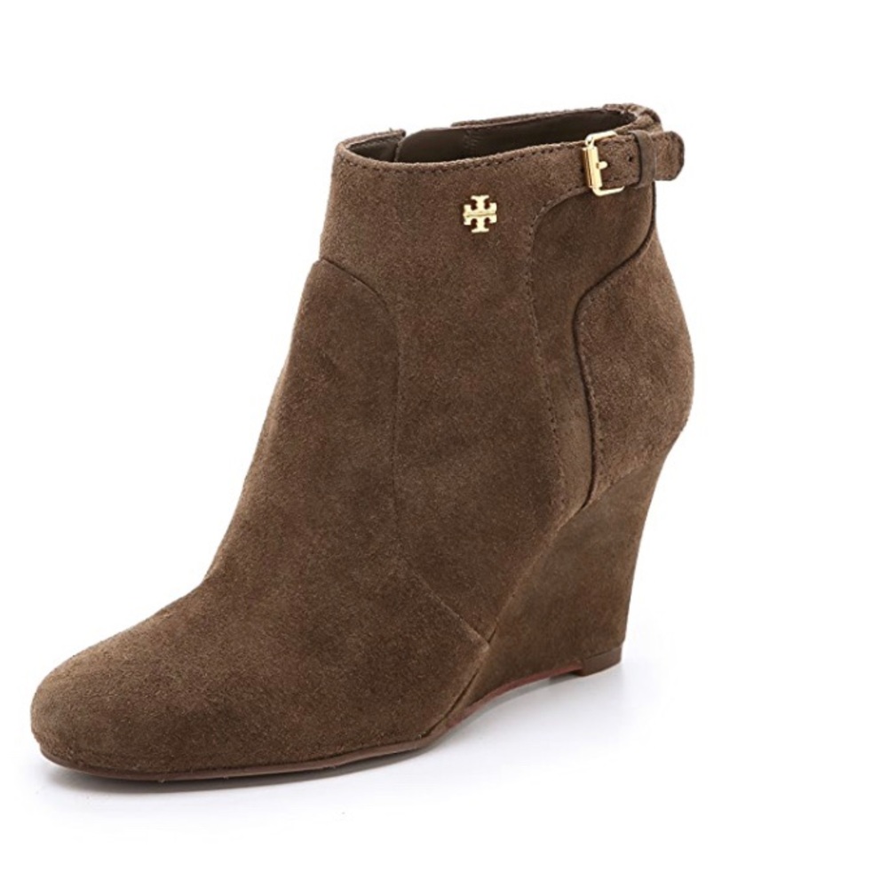 Tory Burch MILAN Wedge Booties Brown Suede
